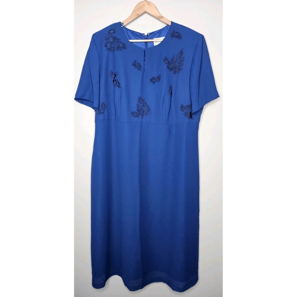 Jessica Howard Gown 20 Blue Floral Beaded Embroidered Crepe Cruise Event Evening - Picture 2 of 13